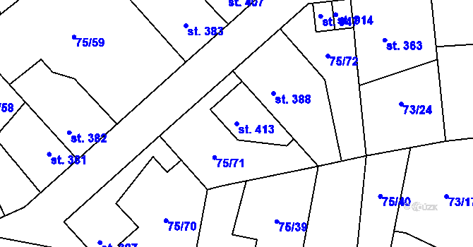 Parcela st. 413 v KÚ Hnidousy, Katastrální mapa