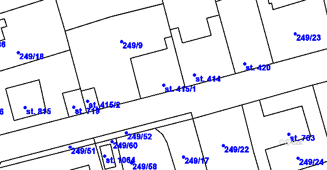 Parcela st. 415/1 v KÚ Hnidousy, Katastrální mapa