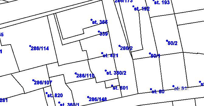 Parcela st. 421 v KÚ Hnidousy, Katastrální mapa