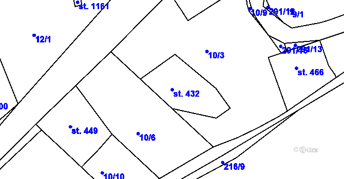 Parcela st. 432 v KÚ Hnidousy, Katastrální mapa