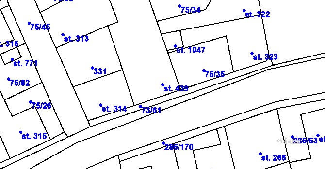 Parcela st. 439 v KÚ Hnidousy, Katastrální mapa