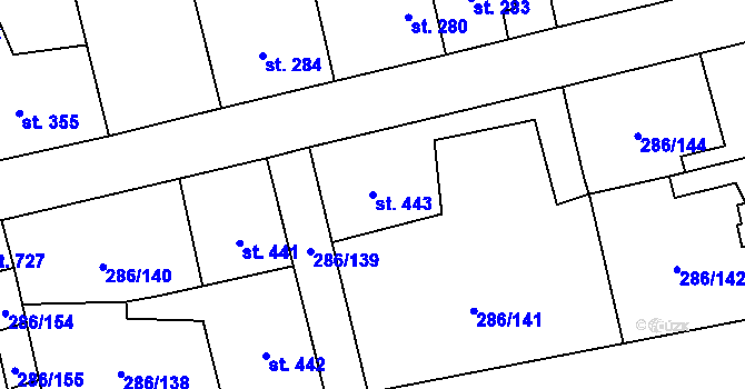 Parcela st. 443 v KÚ Hnidousy, Katastrální mapa