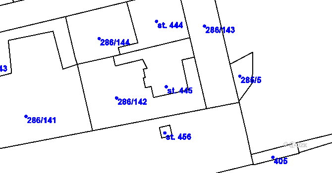 Parcela st. 445 v KÚ Hnidousy, Katastrální mapa
