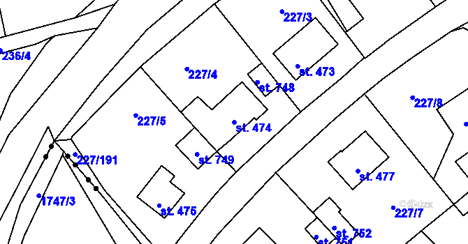 Parcela st. 474 v KÚ Hnidousy, Katastrální mapa
