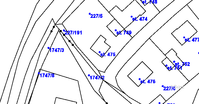 Parcela st. 475 v KÚ Hnidousy, Katastrální mapa