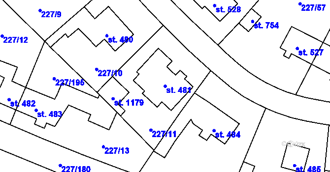 Parcela st. 481 v KÚ Hnidousy, Katastrální mapa