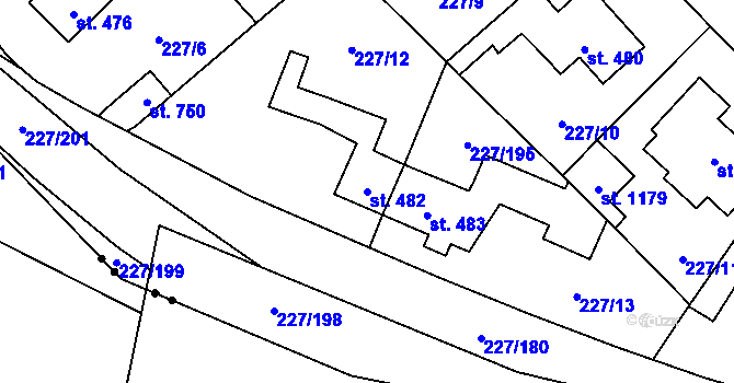 Parcela st. 482 v KÚ Hnidousy, Katastrální mapa