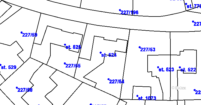 Parcela st. 524 v KÚ Hnidousy, Katastrální mapa