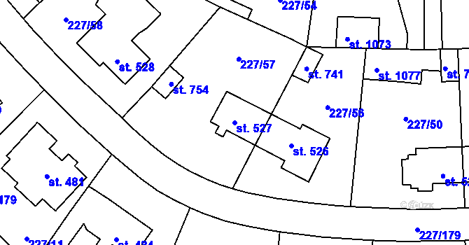 Parcela st. 527 v KÚ Hnidousy, Katastrální mapa