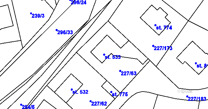 Parcela st. 533 v KÚ Hnidousy, Katastrální mapa