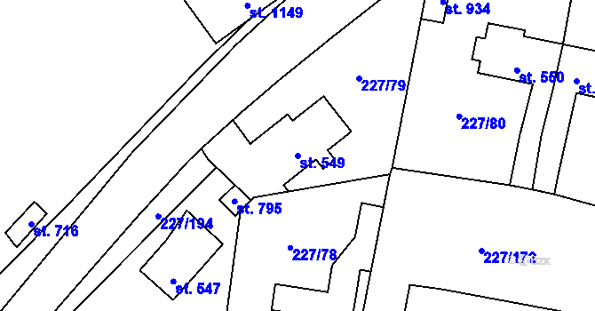 Parcela st. 549 v KÚ Hnidousy, Katastrální mapa