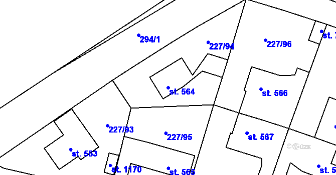 Parcela st. 564 v KÚ Hnidousy, Katastrální mapa
