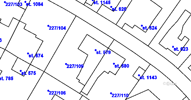 Parcela st. 579 v KÚ Hnidousy, Katastrální mapa