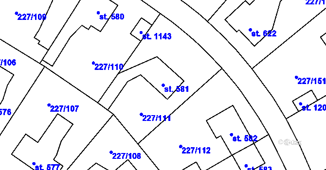 Parcela st. 581 v KÚ Hnidousy, Katastrální mapa