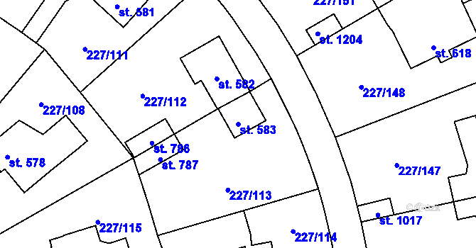 Parcela st. 583 v KÚ Hnidousy, Katastrální mapa