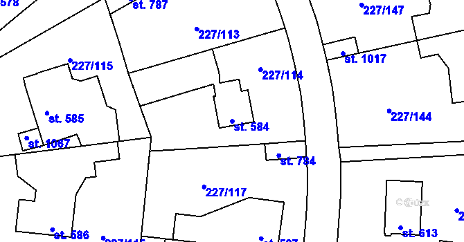 Parcela st. 584 v KÚ Hnidousy, Katastrální mapa