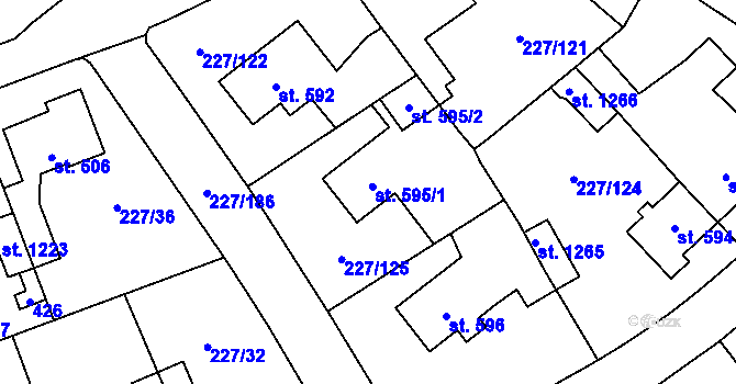 Parcela st. 595 v KÚ Hnidousy, Katastrální mapa