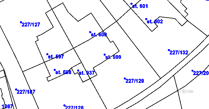 Parcela st. 599 v KÚ Hnidousy, Katastrální mapa