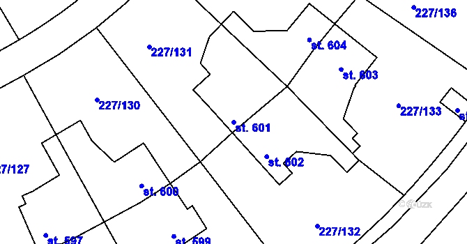 Parcela st. 601 v KÚ Hnidousy, Katastrální mapa