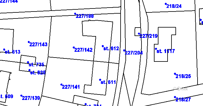 Parcela st. 612 v KÚ Hnidousy, Katastrální mapa