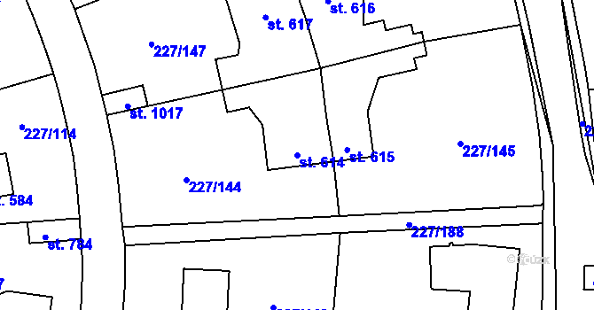 Parcela st. 614 v KÚ Hnidousy, Katastrální mapa