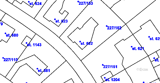 Parcela st. 622 v KÚ Hnidousy, Katastrální mapa
