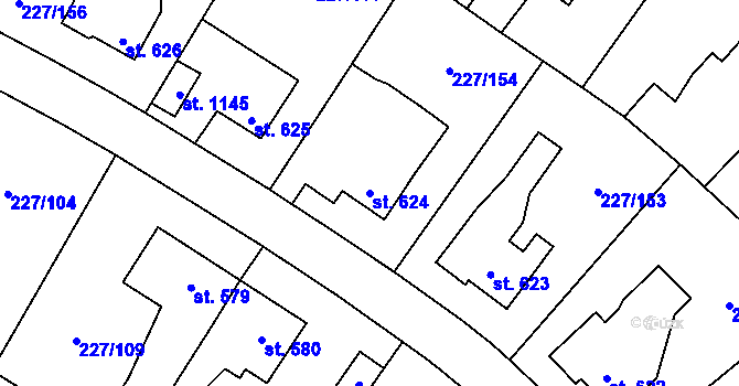 Parcela st. 624 v KÚ Hnidousy, Katastrální mapa