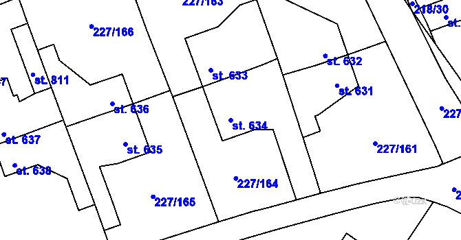 Parcela st. 634 v KÚ Hnidousy, Katastrální mapa
