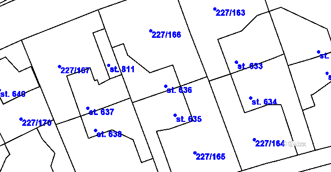Parcela st. 636 v KÚ Hnidousy, Katastrální mapa
