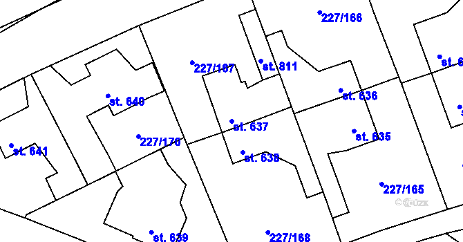 Parcela st. 637 v KÚ Hnidousy, Katastrální mapa