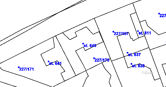 Parcela st. 640 v KÚ Hnidousy, Katastrální mapa