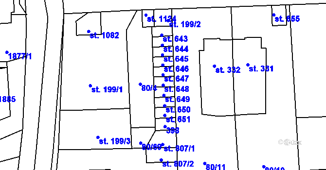 Parcela st. 648 v KÚ Hnidousy, Katastrální mapa