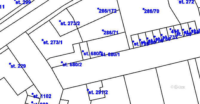 Parcela st. 680/1 v KÚ Hnidousy, Katastrální mapa