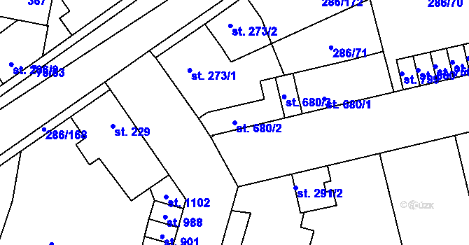 Parcela st. 680/2 v KÚ Hnidousy, Katastrální mapa