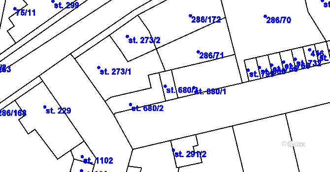Parcela st. 680/3 v KÚ Hnidousy, Katastrální mapa