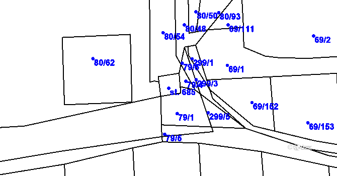 Parcela st. 685 v KÚ Hnidousy, Katastrální mapa