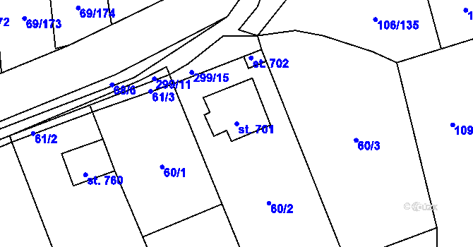 Parcela st. 701 v KÚ Hnidousy, Katastrální mapa