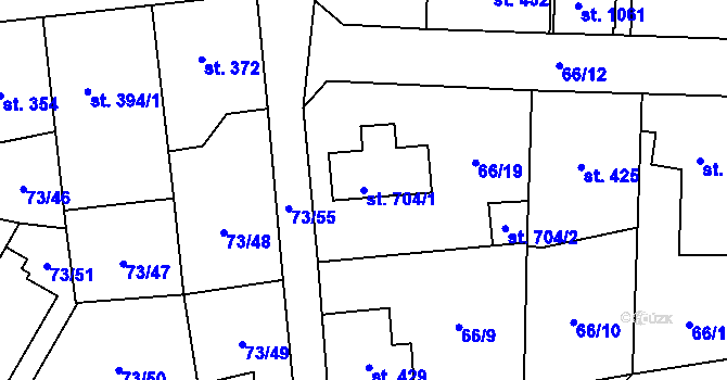 Parcela st. 704/1 v KÚ Hnidousy, Katastrální mapa