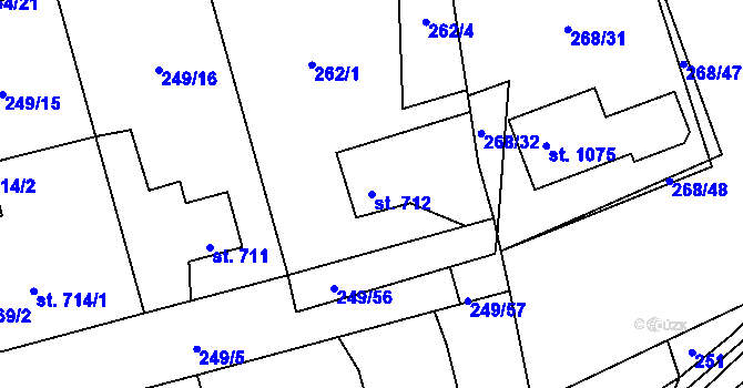 Parcela st. 712 v KÚ Hnidousy, Katastrální mapa
