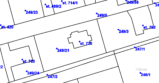 Parcela st. 720 v KÚ Hnidousy, Katastrální mapa
