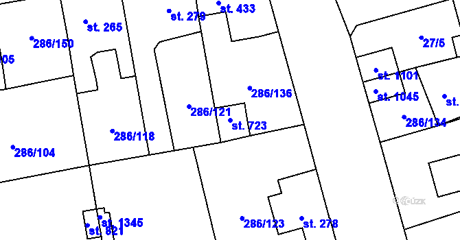 Parcela st. 723 v KÚ Hnidousy, Katastrální mapa
