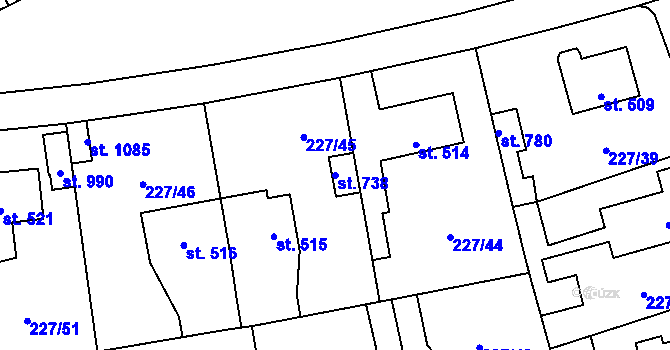 Parcela st. 738 v KÚ Hnidousy, Katastrální mapa