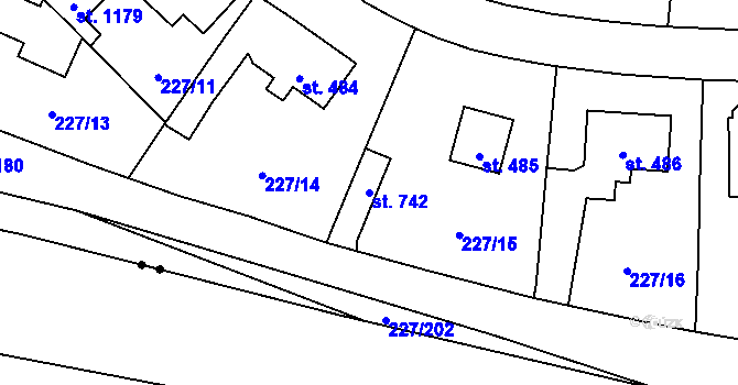 Parcela st. 742 v KÚ Hnidousy, Katastrální mapa