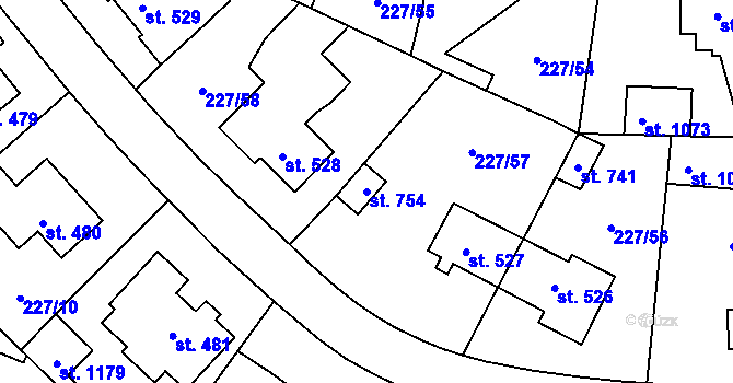 Parcela st. 754 v KÚ Hnidousy, Katastrální mapa