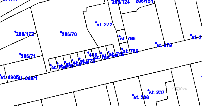 Parcela st. 758 v KÚ Hnidousy, Katastrální mapa