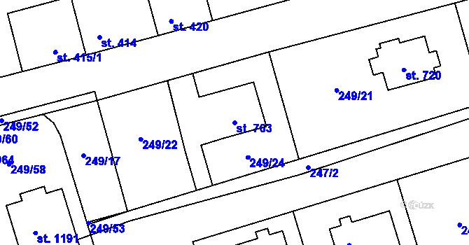 Parcela st. 763 v KÚ Hnidousy, Katastrální mapa