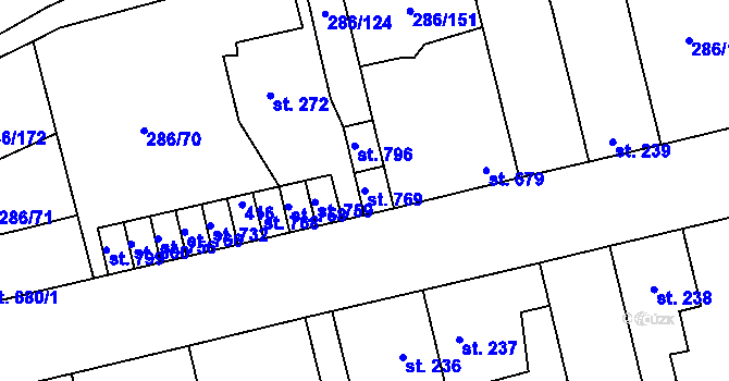Parcela st. 769 v KÚ Hnidousy, Katastrální mapa