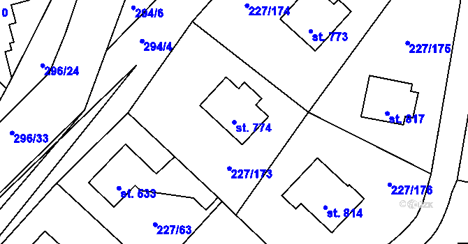 Parcela st. 774 v KÚ Hnidousy, Katastrální mapa