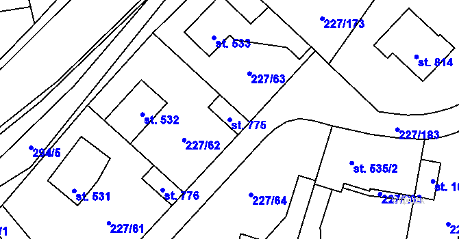 Parcela st. 775 v KÚ Hnidousy, Katastrální mapa