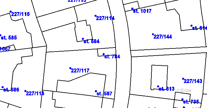 Parcela st. 784 v KÚ Hnidousy, Katastrální mapa